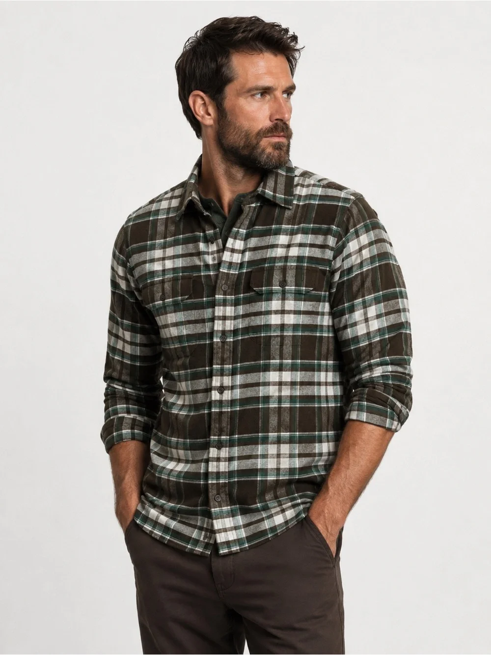 Banana Republic Olive Green Plaid Button-Down Shirt Size L